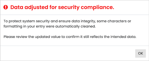Data changed for security compliance