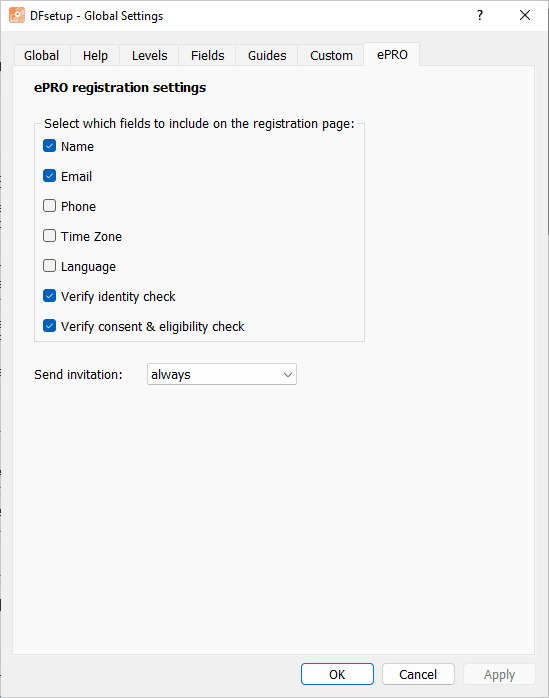 DFsetup global settings - ePRO