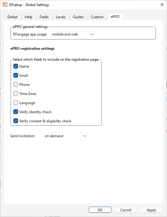 DFsetup global settings - ePRO