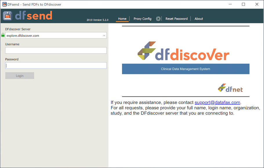 The Login dialog with blank fields