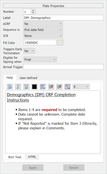 Plate Properties dialog
