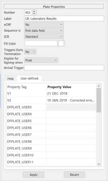 Plate Properties - User-defined properties
