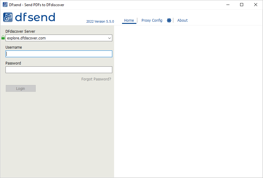 The Login dialog with blank fields