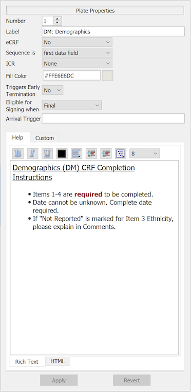 Plate Properties dialog