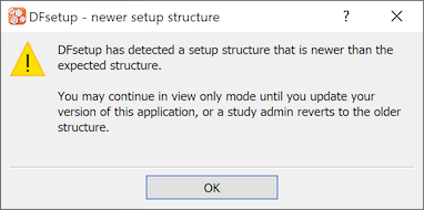 Version mismatch dialog, study user