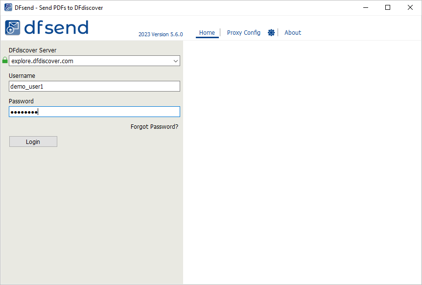 The Login dialog with server name and user credentials