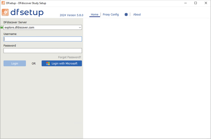 DFsetup login screen