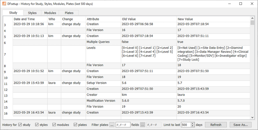 Setup History - Study