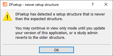 Version mismatch dialog, study user