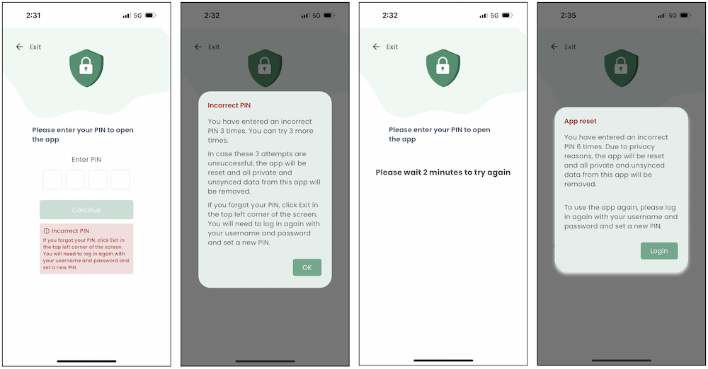DFengage incorrect PIN warnings
